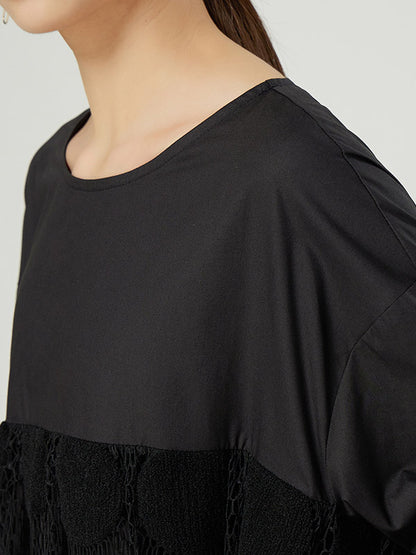Original Split-Joint Round-Neck Long Sleeves Lace Midi Dress