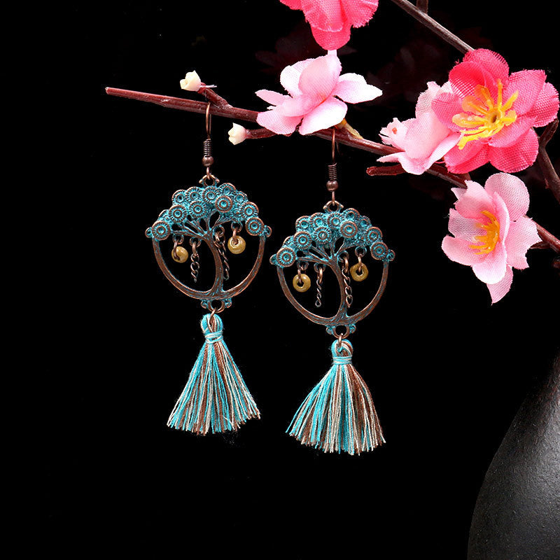 Retro national style earrings long tassel Pendant