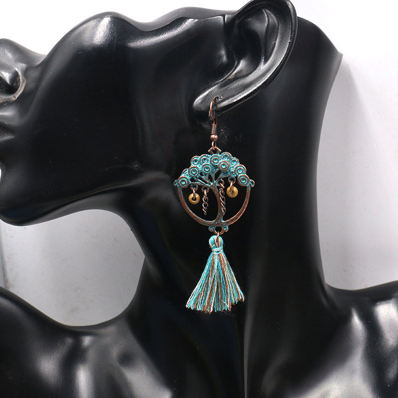 Retro national style earrings long tassel Pendant