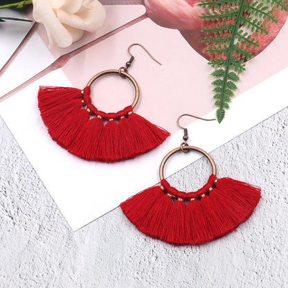 creative handmade fan-shaped tassel Bohemian earrings