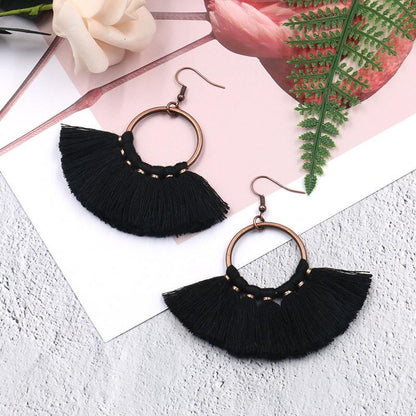 creative handmade fan-shaped tassel Bohemian earrings