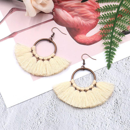 creative handmade fan-shaped tassel Bohemian earrings