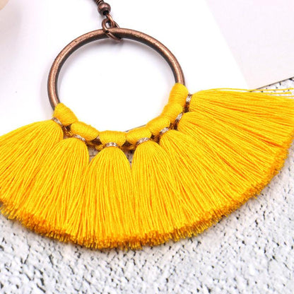 creative handmade fan-shaped tassel Bohemian earrings