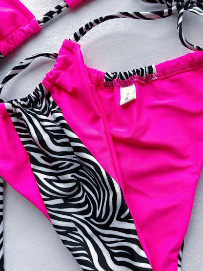 Lace Up Contrast Scrunch Bikini Set