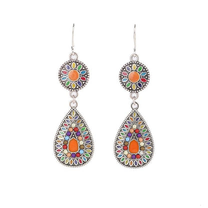 6 color Bohemian ethnic fashion drop-shaped alloy pendant earrings
