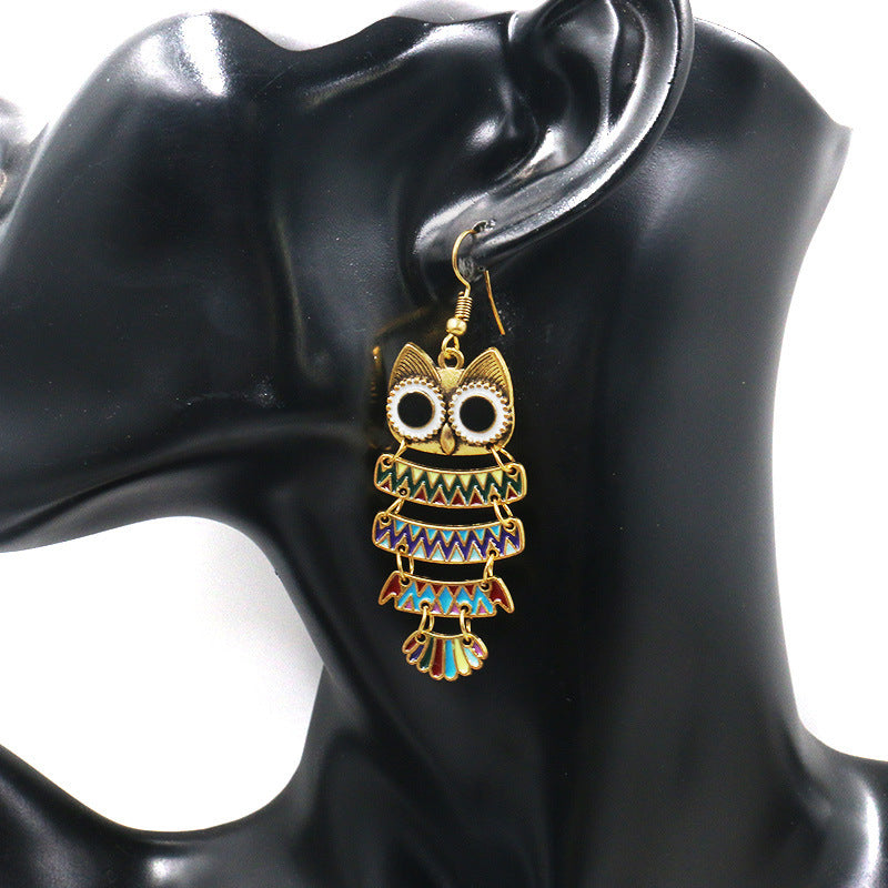 Fashion oil dripping alloy owl earrings