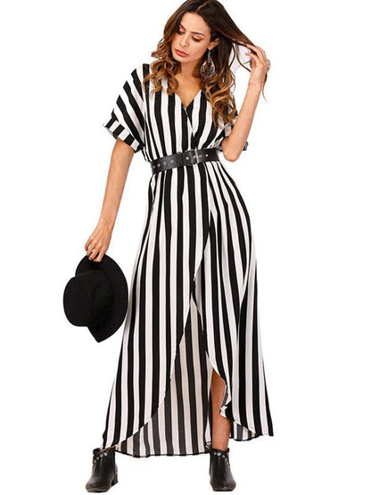 Fashion Striped Shirt Maxi Dress