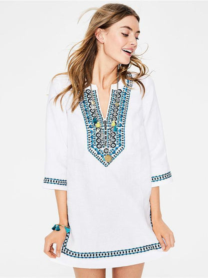 V-neck Half Sleeves Beach Loose Cover-Ups