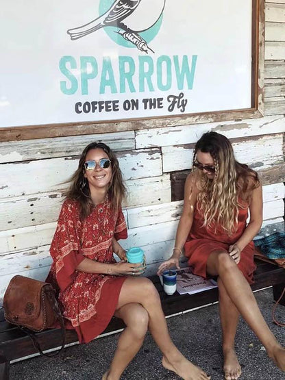 Retro Round Neck Floral Loose Mini Dress
