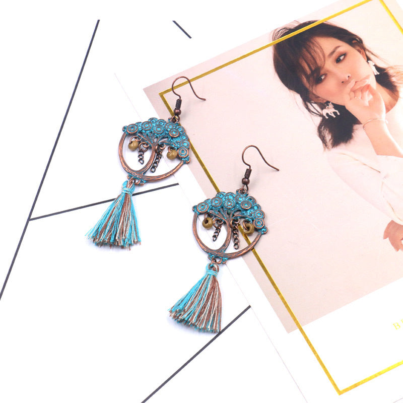 Retro national style earrings long tassel Pendant