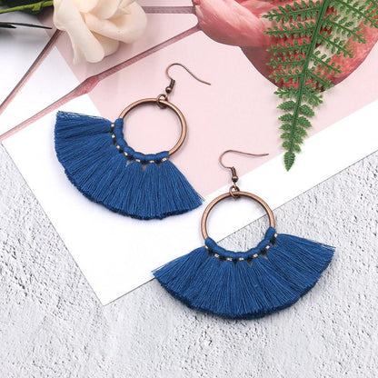 creative handmade fan-shaped tassel Bohemian earrings