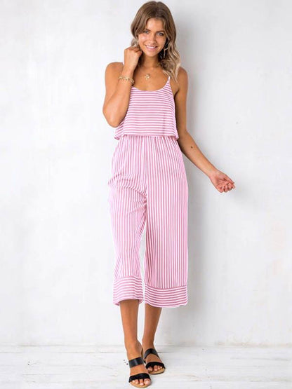 Spaghetti Pinstripe Loose Jumpsuits