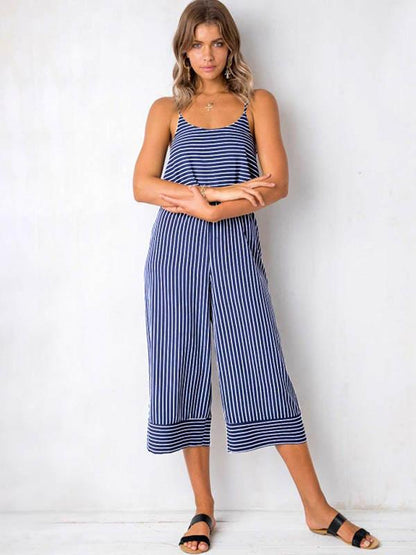 Spaghetti Pinstripe Loose Jumpsuits