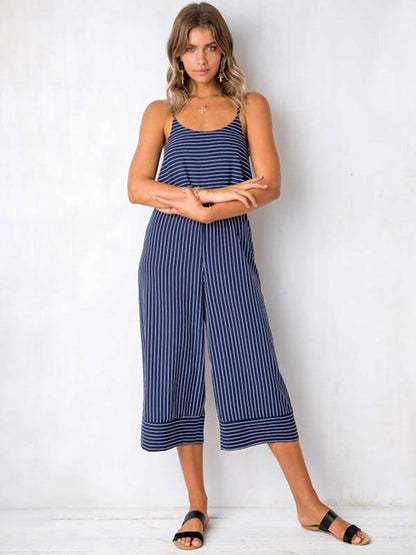 Spaghetti Pinstripe Loose Jumpsuits