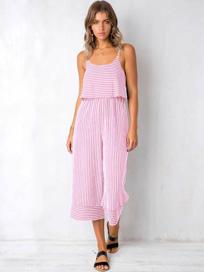 Spaghetti Pinstripe Loose Jumpsuits