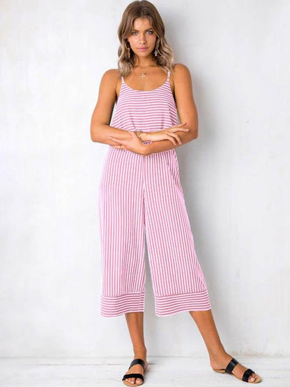 Spaghetti Pinstripe Loose Jumpsuits