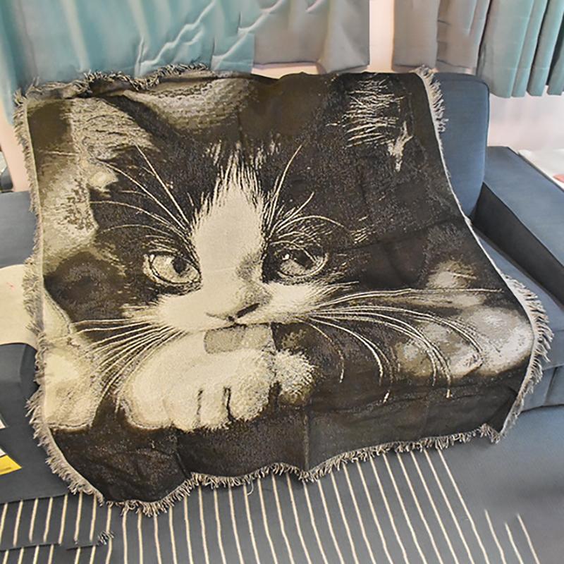 Cartoon Print Tassel Sofa Cover Soft Blanket