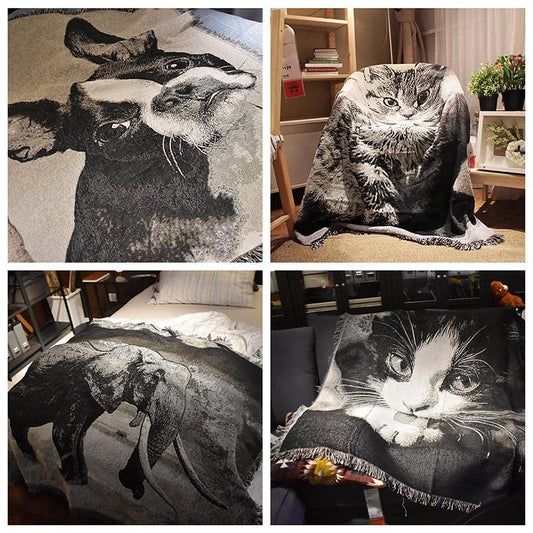 Cartoon Print Tassel Sofa Cover Soft Blanket