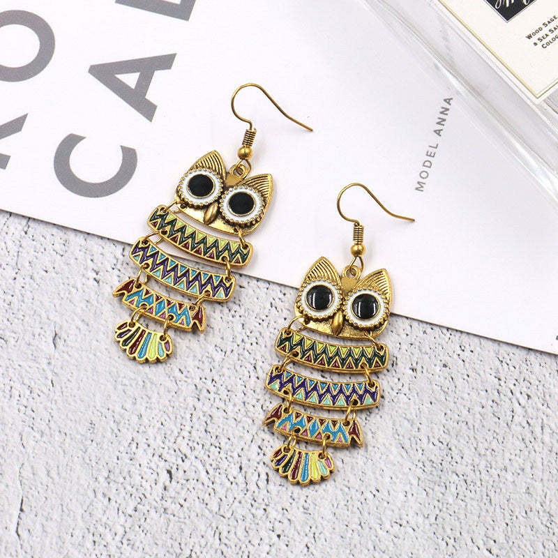Fashion oil dripping alloy owl earrings