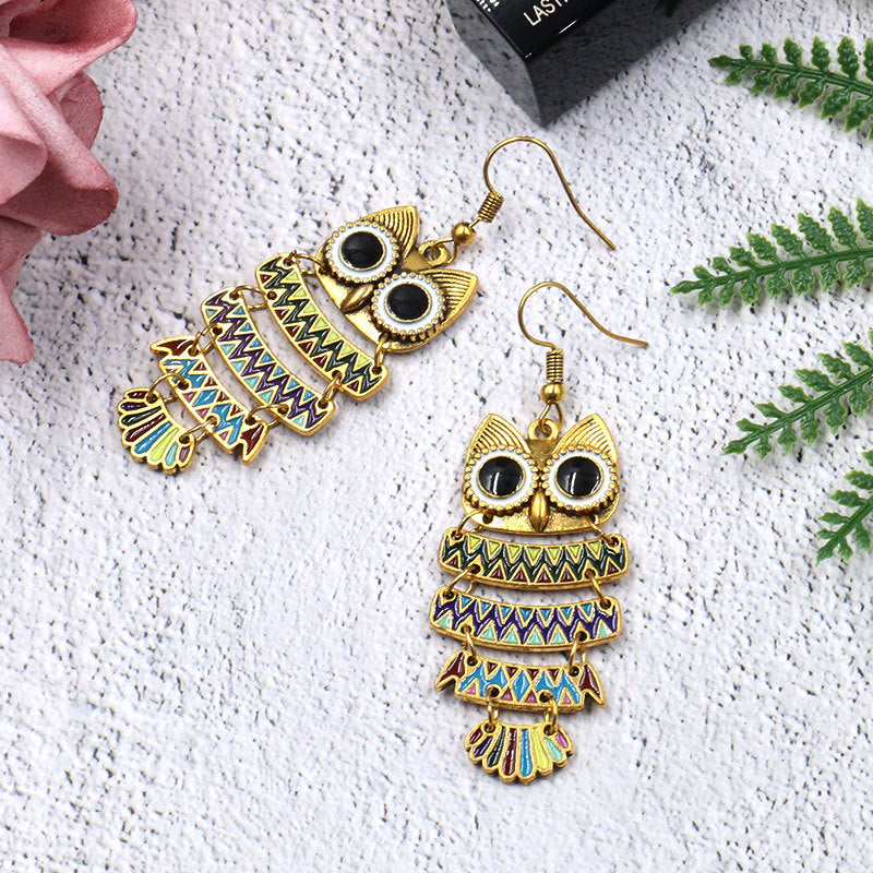 Fashion oil dripping alloy owl earrings