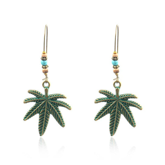 Creative Leaf Alloy Pendant Earrings Turquoise Earrings Wholesale