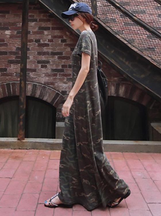 LOOSE COMFORTABLE CAMOUFLAGE LONG DRESS