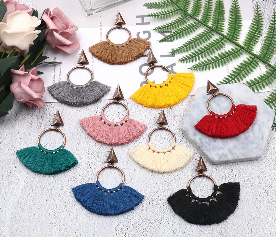 Fan-shaped tassel fashion pop punk exaggerated Earrings Wholesale