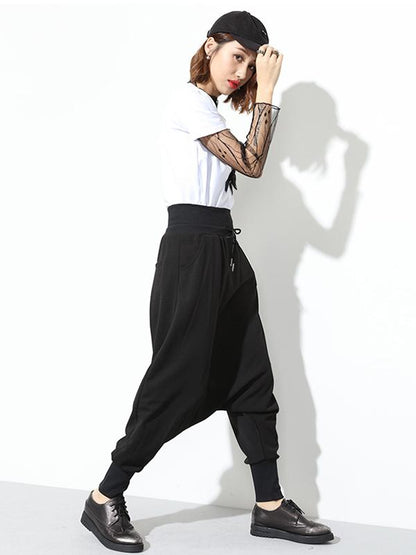 Hip-hop Solid Elastic Waist Harem Pants