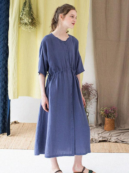 2019 Summer New Vintage Loose Solid Long Dress