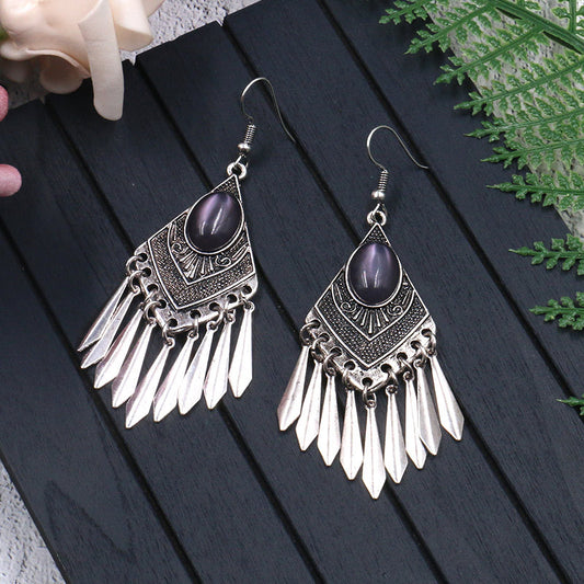 Fashion diamond alloy silver tassel earrings
