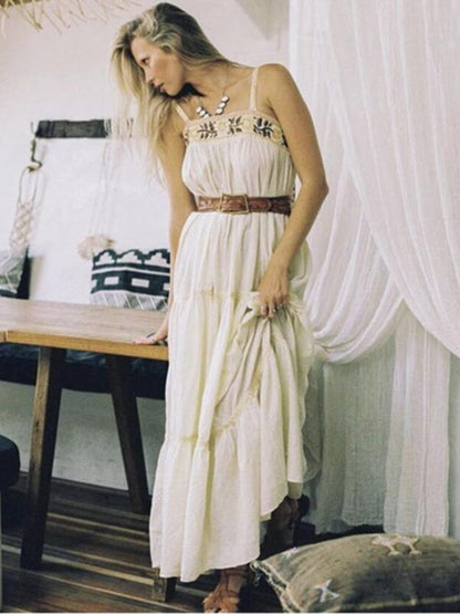 Spaghetti Embroidered Loose Maxi Dress