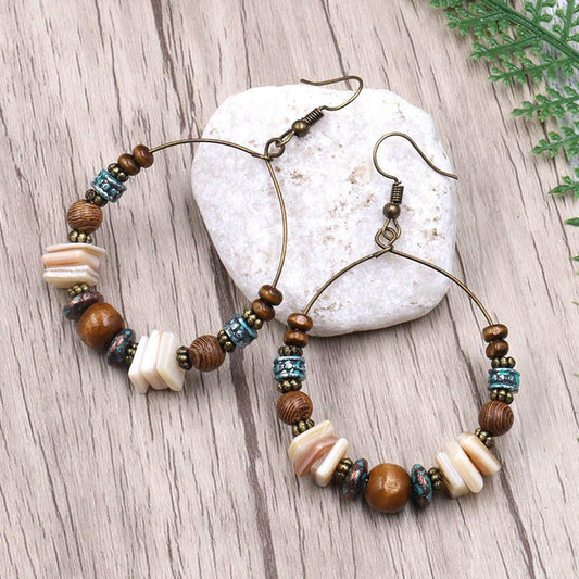 Big circle creative shell wood beads bohemian Earrings Wholesale