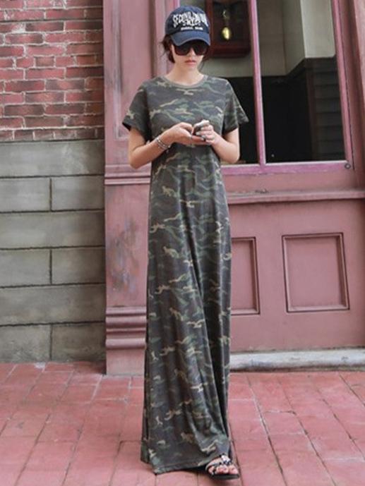 LOOSE COMFORTABLE CAMOUFLAGE LONG DRESS