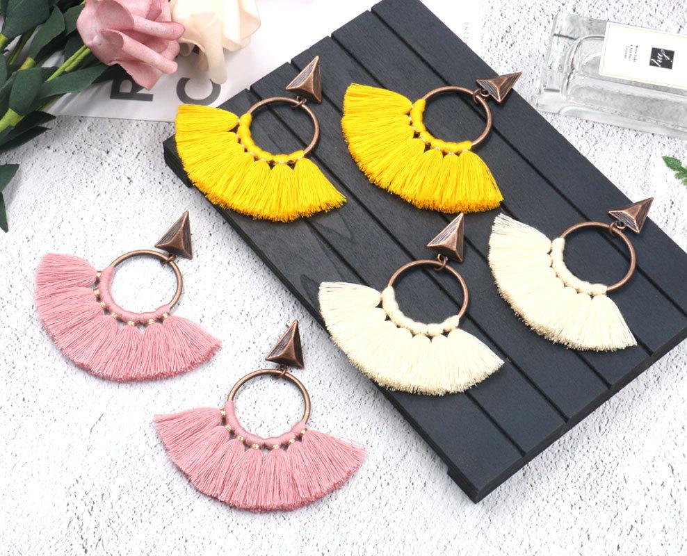 Fan-shaped tassel fashion pop punk exaggerated Earrings Wholesale