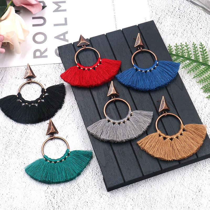 Fan-shaped tassel fashion pop punk exaggerated Earrings Wholesale