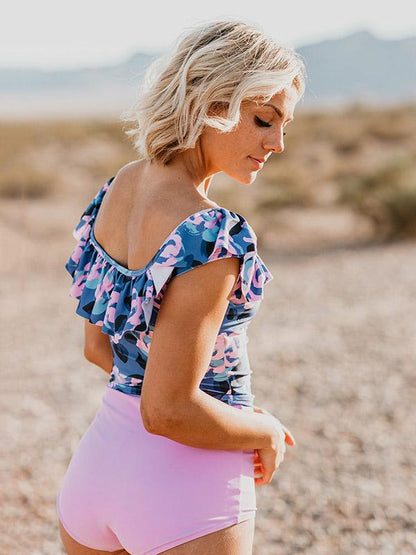 High Waisted Off-the-shoulder Falbala Tankini