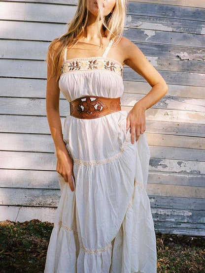 Spaghetti Embroidered Loose Maxi Dress