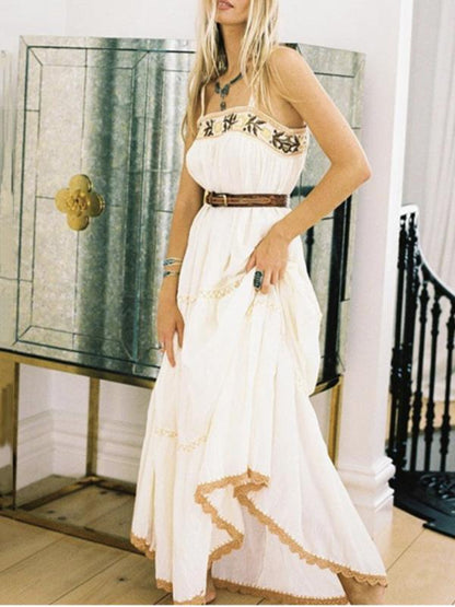 Spaghetti Embroidered Loose Maxi Dress