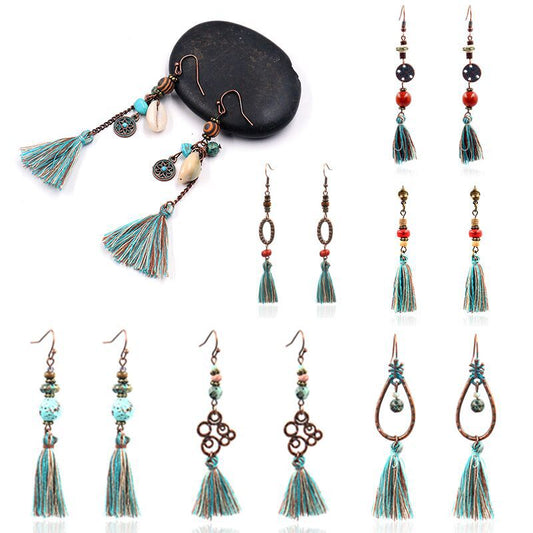 Stylish exaggerated vintage tassel earrings