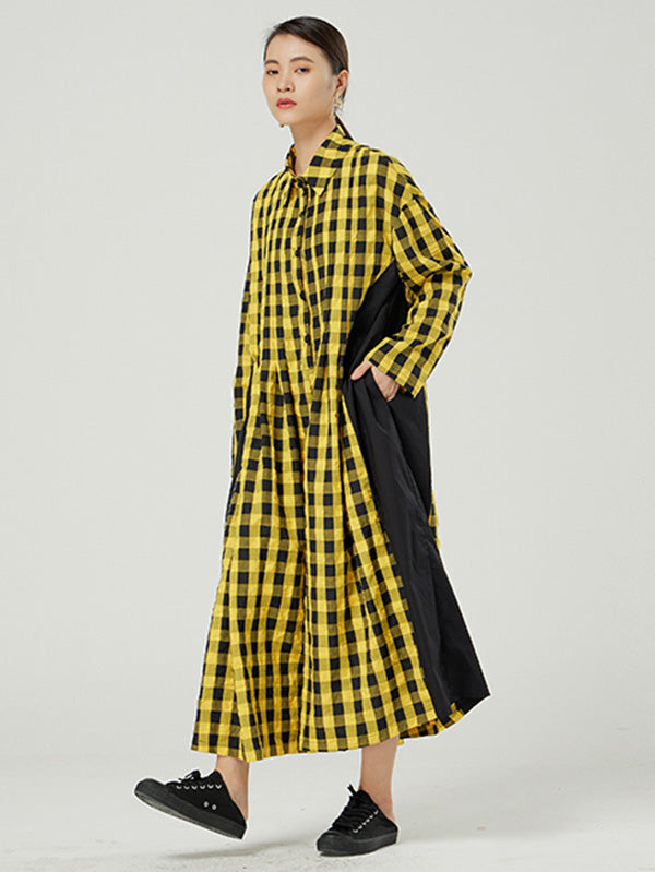 Casual Loose Long Sleeve Plaid Jumpsuits Bottoms