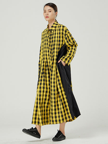 Casual Loose Long Sleeve Plaid Jumpsuits Bottoms