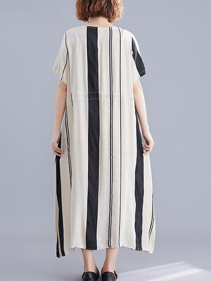 Bow-Knot Striped Loose Long Dress