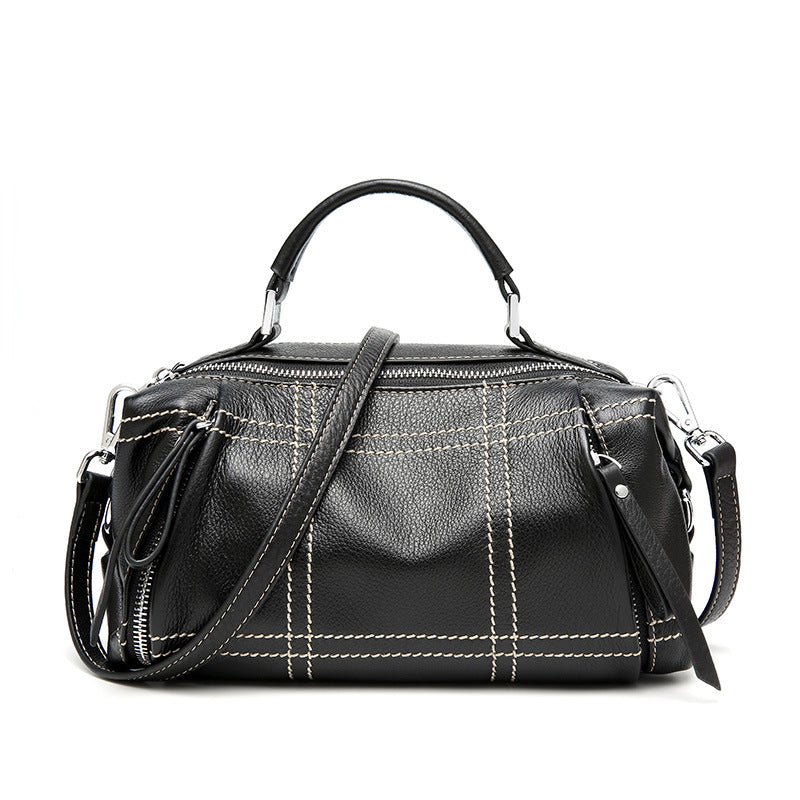 Fashionable Boston leather hand bag with crossbody style