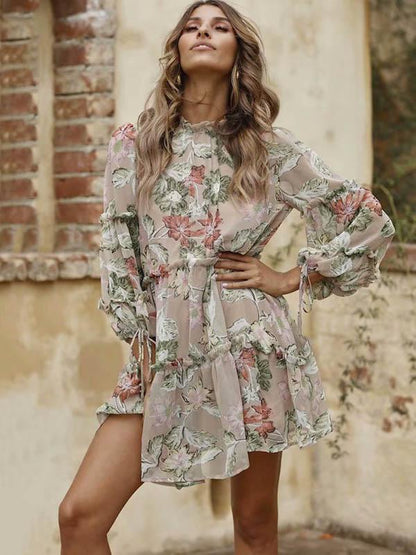 Retro Long Sleeves Floral Midi Dress