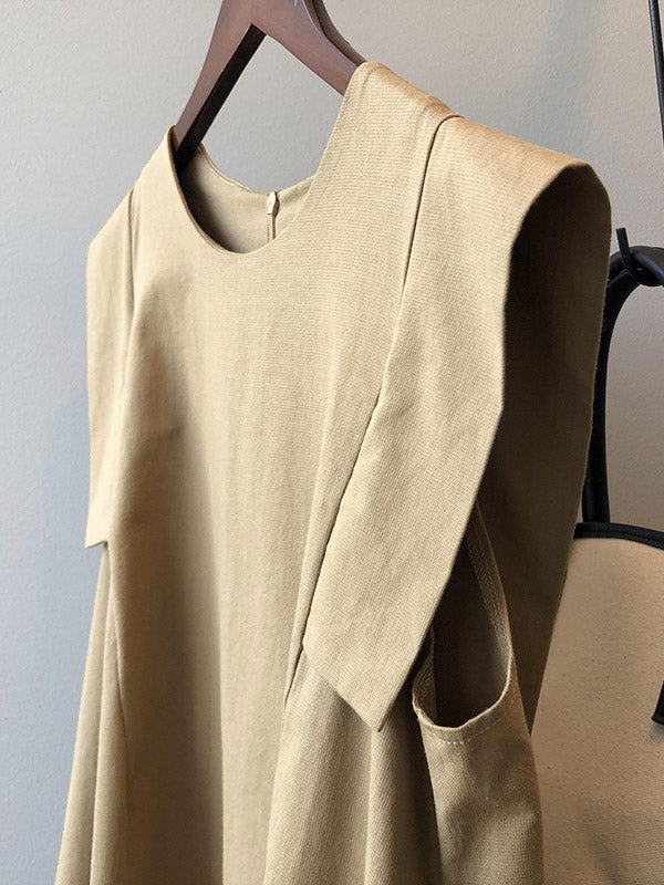 Casual Split-Joint Solid Color Round-Neck Sleeveless Mini Dress