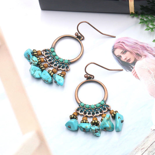Turquoise creative round jewel earrings