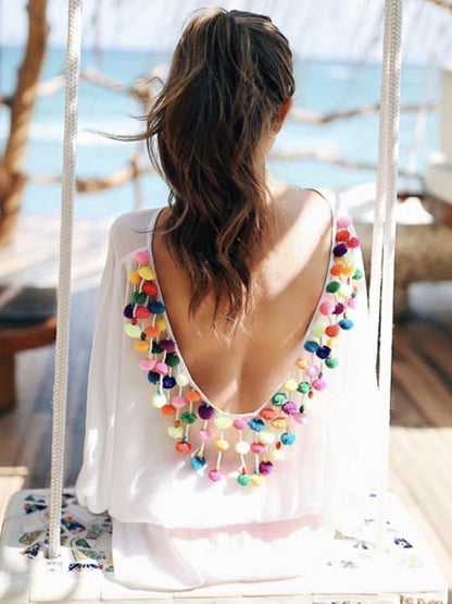 Pompoms Bandage Half Sleeves Mini Dress