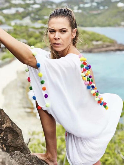 Pompoms Bandage Half Sleeves Mini Dress