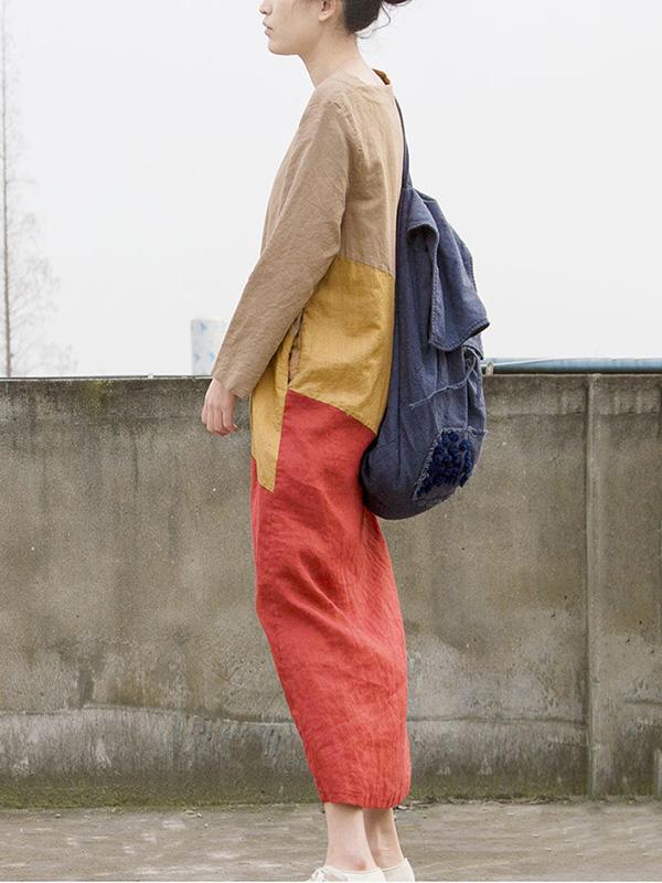 Split-color Cropped Ramee Loose Maxi Dresses