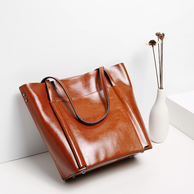 Leather tote bag simple classic women's bag